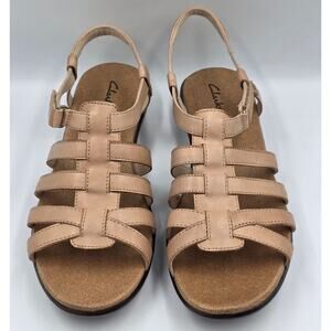 Clarks Roza Tan Leather Women’s Sandals Size 11W Wide NEW Strappy Slingback